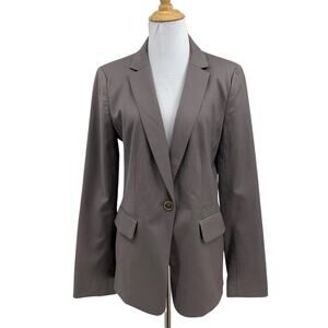 Ann Taylor Blazer Women 8 Taupe One Button Front Pockets Wool Blend Notch Career